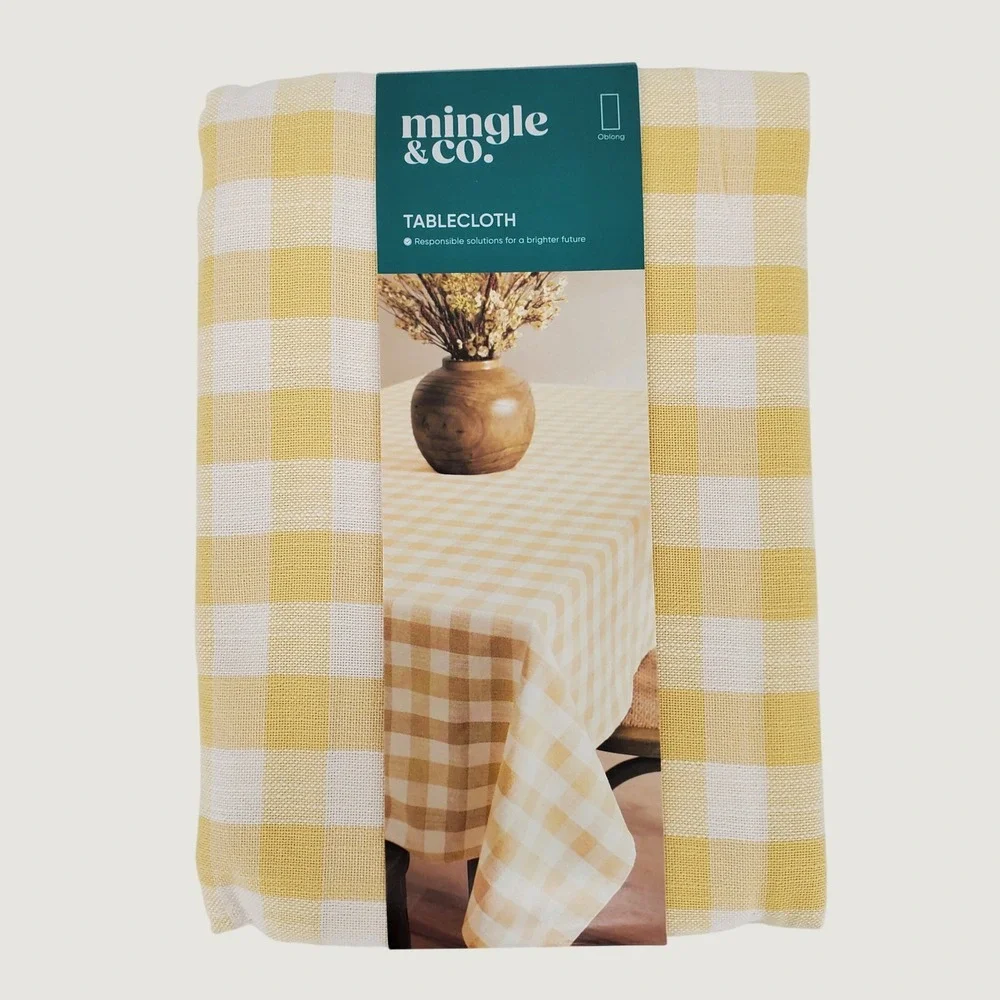 Mingle & Co Yellow Gingham Oblong Tablecloth 60x102 Farmhouse Cottagecore Spring